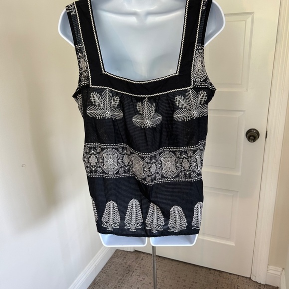 Size Large Lucky Brand Black and White Sleeveless Summer Bohemian Top - Picture 2 of 3